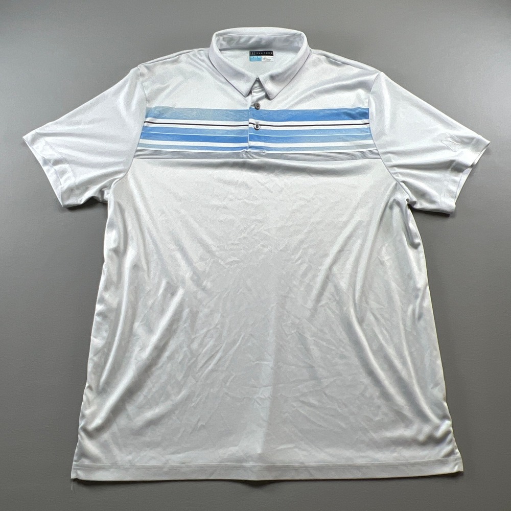 Pga Tour Pro Series Polo Shirt Men 2XL White Blue Stripe Athletic Cut Sportswear